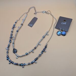 NWT J. Jill Iridescent Pearls Silver Beads Charms Necklace & Earrings Set $103